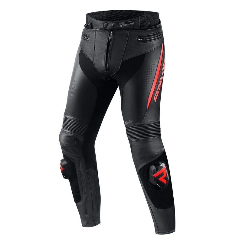 REBELHORN Men's Fighter Pants Motorcycle Trousers, Black/Fluo red, 56 (EU)