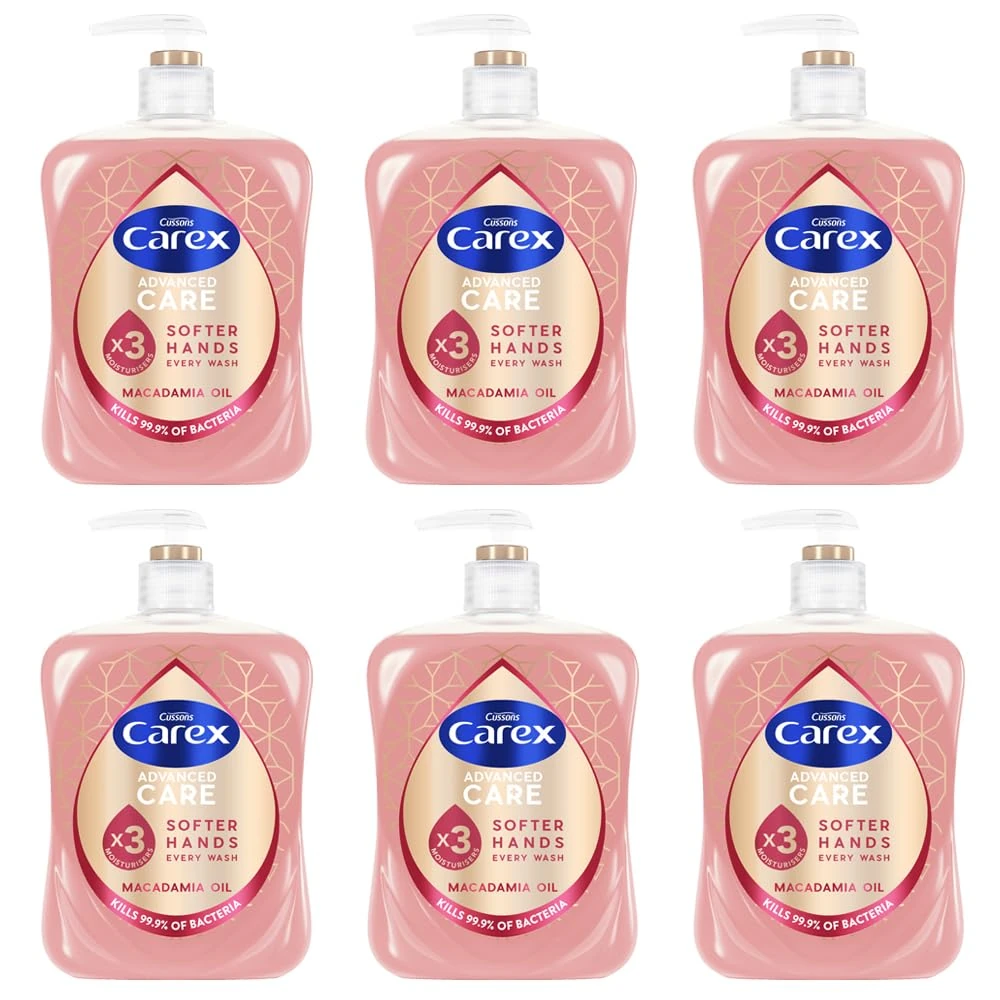 Carex Advanced Care Macadamia Oil Antibacterial Hand Wash, 3x More Moisturisers, Clean & Protect Hands, Bulk Buy, Pack of 6 x 500ml