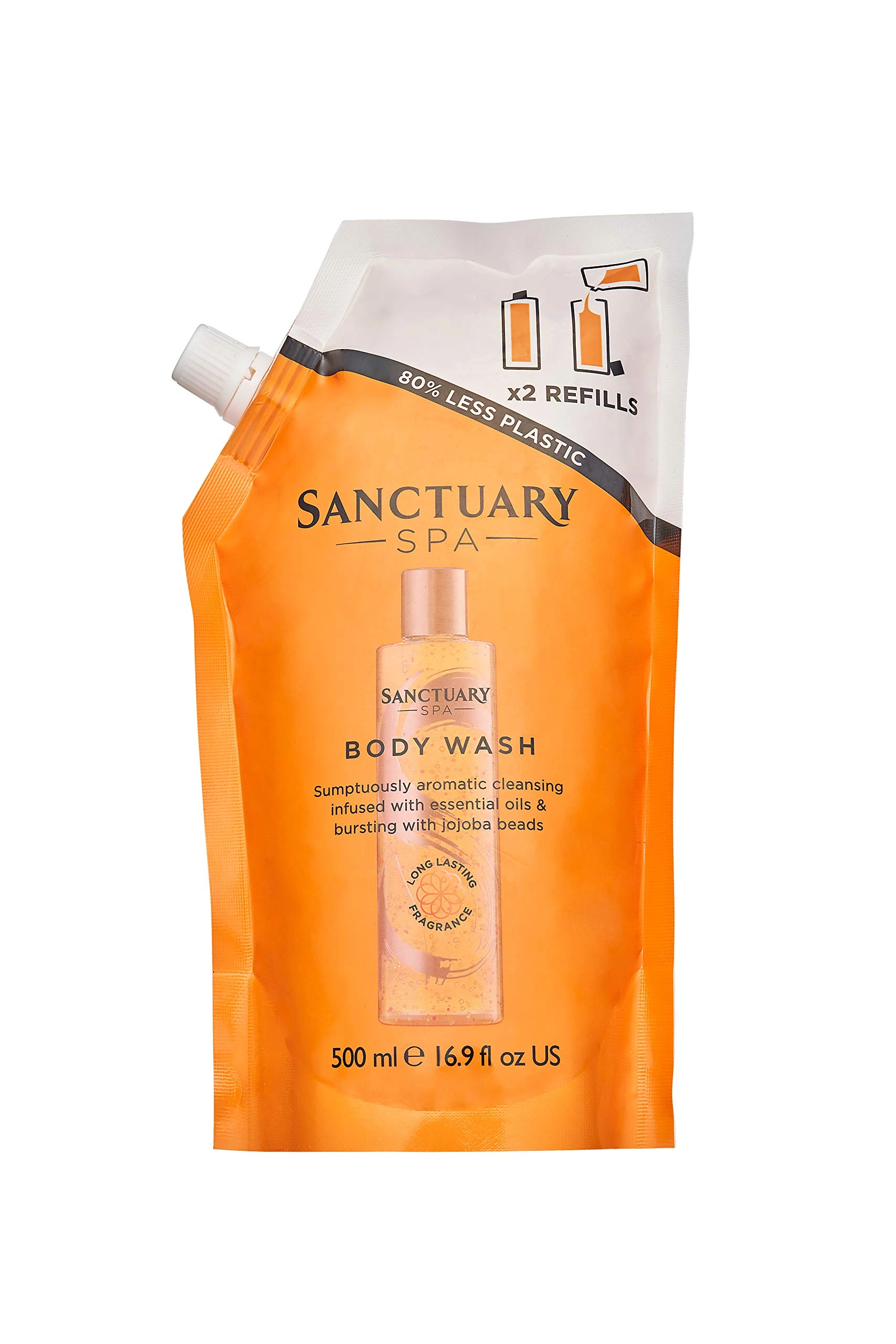 Sanctuary Spa Shower Gel Refill, Vegan Body Wash Refills Bottle Twice with 80 percent Less Plastic, Cruelty Free, 500 ml (Pack of 1)