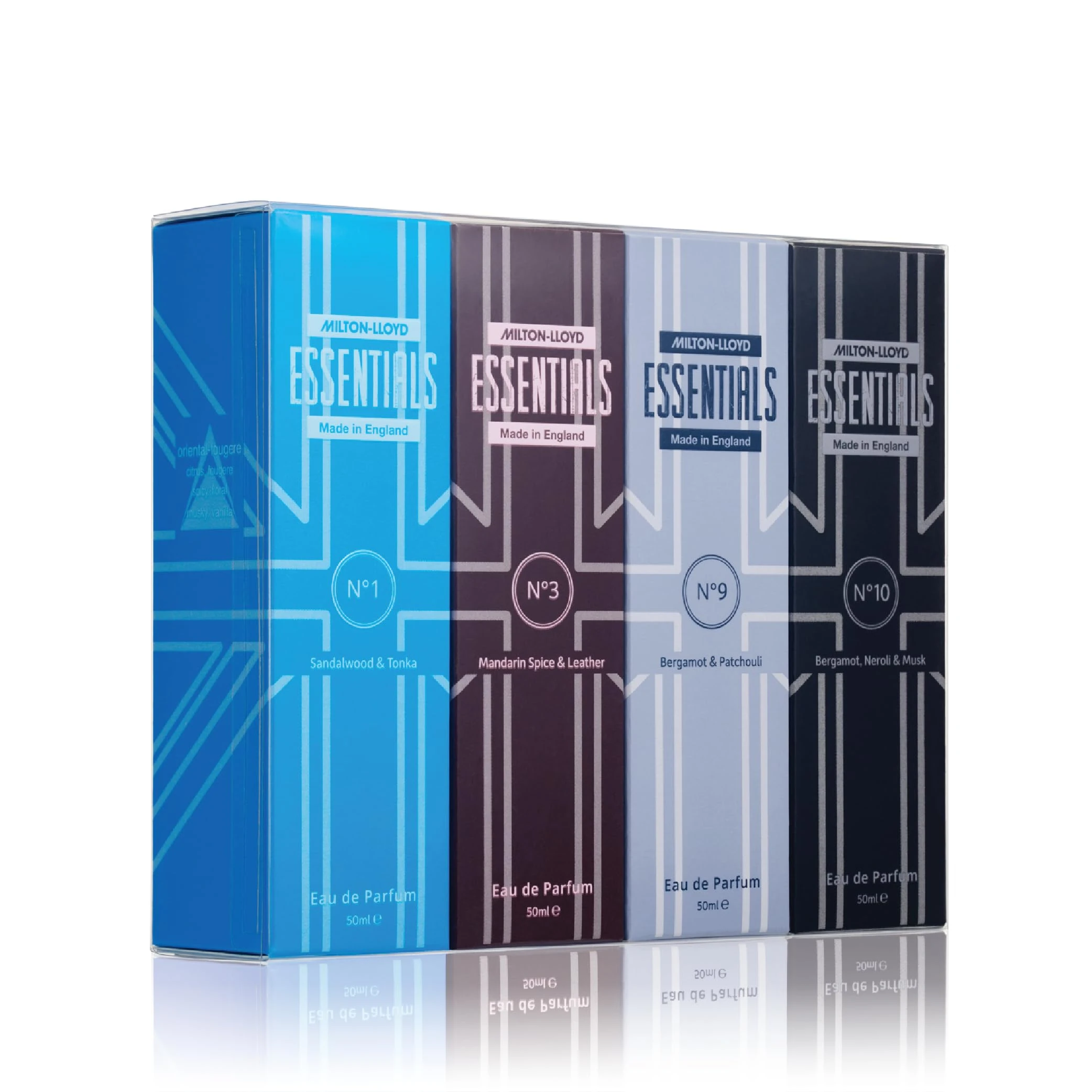 Milton-Lloyd Essentials Quad Pack for Him – 4 x 50ml Mens Aftershave Gift Set (No1, No3, No9, No10) – Long-Lasting Eau de Parfum with Fresh, Masculine Notes – Luxury Perfume for Men – Made in England