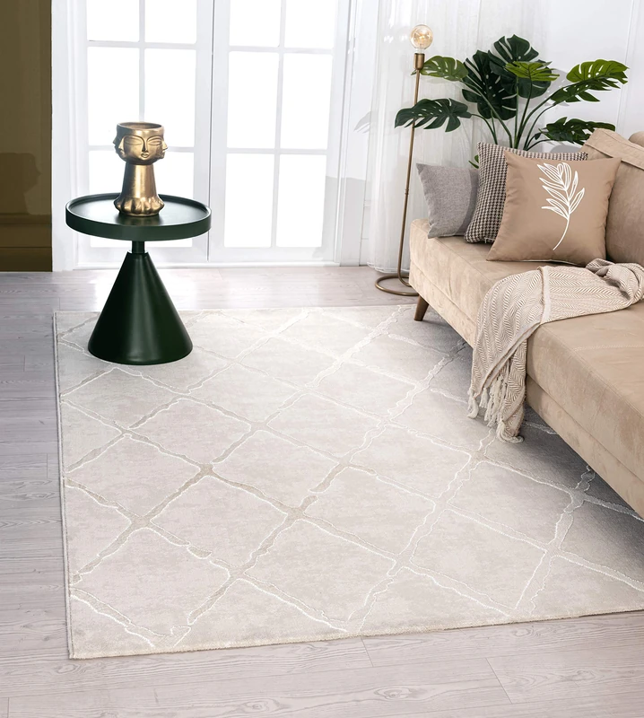 Mia's Teppiche Anna Living Room Rug, Short Pile, 080x300 cm, Lozenge Beige