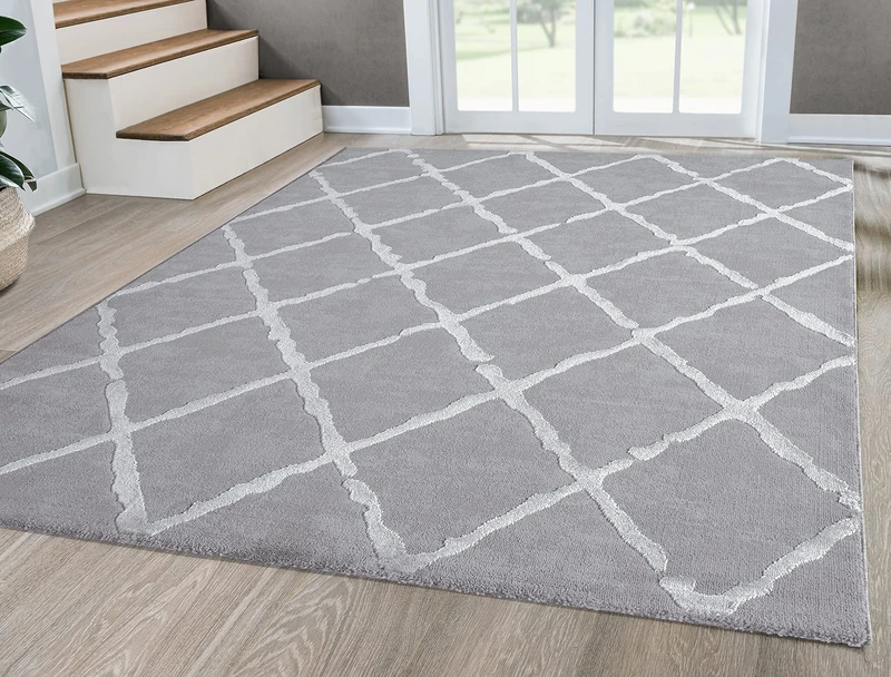 Mia's Teppiche Anna Living Room Rug, Short Pile, 160x230 cm, Lozenge Grey