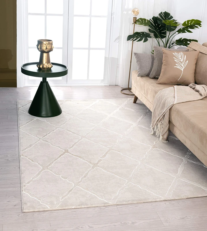 Mia's Teppiche Anna Living Room Rug, Short Pile, 160 x 230 cm, Lozenge Beige