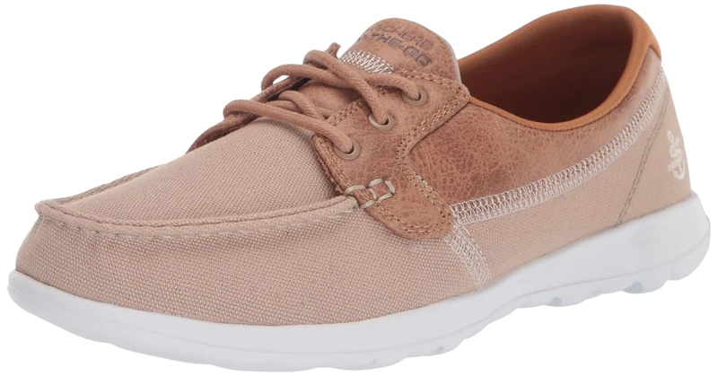 Skechers Women's Go Walk Lite-Coral Boat Shoe, Natural, 6.5 UK