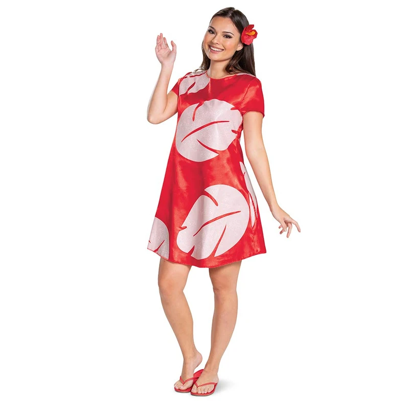 Disguise Lilo Deluxe Adult Costume - Red Hibiscus Dress, M