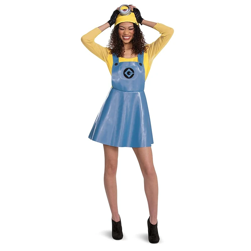 Disguise 119119B Costume for Women, Official Minions Stuart Outfit with Skirt Goggles and Hat Despicable Me Adult Sized, Cartoon, Blue, M (8-10)