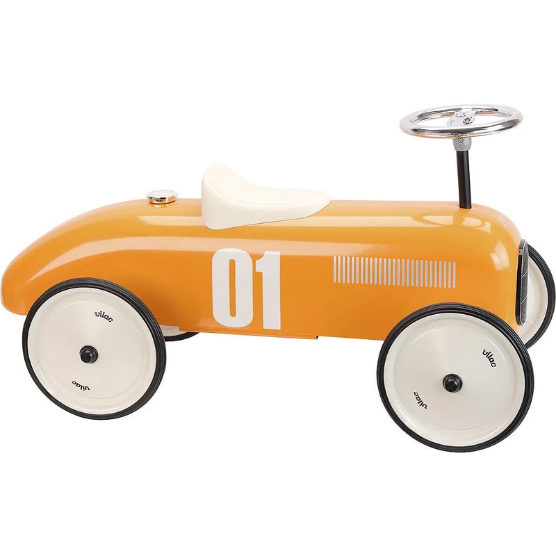 Vilac Vintage Metal Ride-On Car For Children, 2 Years+, 76 x 38 x 40 cm, Orange