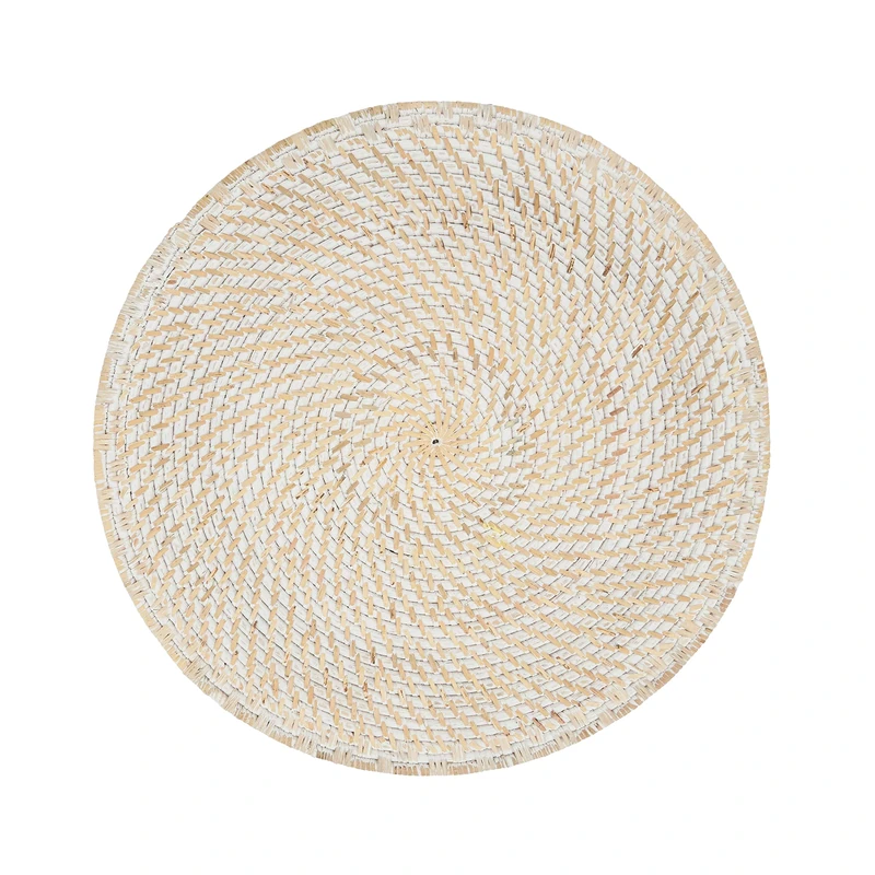 SARO LIFESTYLE 5091.W15R Avignon Collection Woven Rattan Placemats (Set of 4), 100%, White