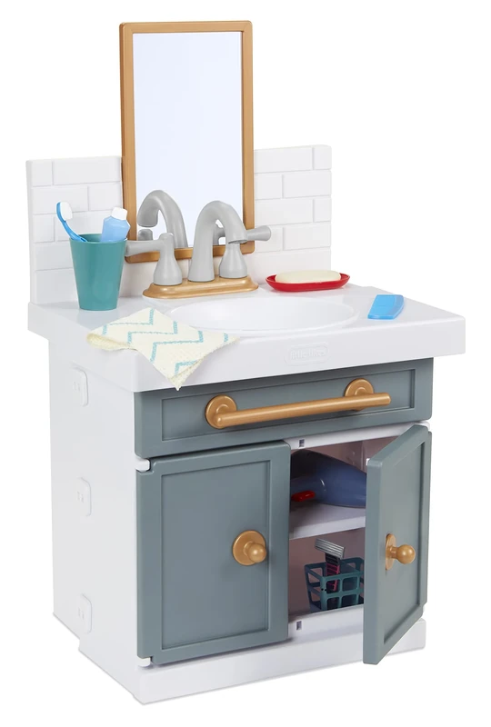 little tikes 657771EUC First Sink with Real Working Faucet Pretend Play for Kids, 12 Bathroom Accessories, Interactive Unique Toy Multicoloured, Ages 2 Plus, Full
