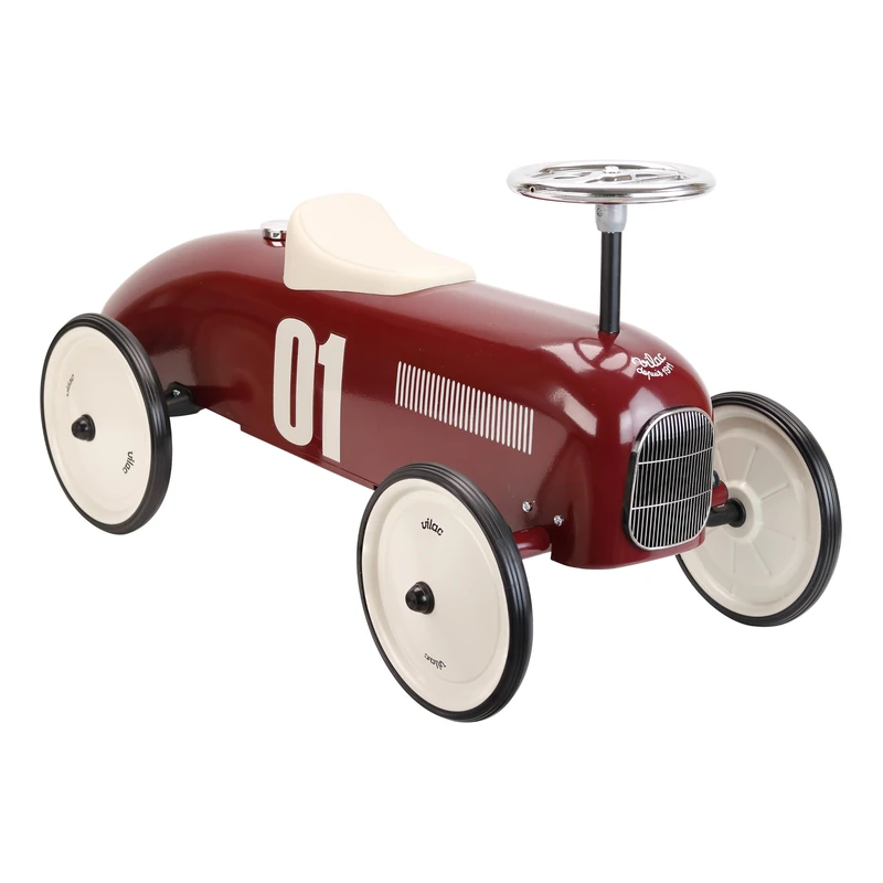 Vilac Vintage Ride-On Car, Durable Metal Body, Large Stable QuietRubber Wheels, Develops Psychomotor, Balance, Coordination, For 1.5 to 3 Years Kids under 20 kgs, 76 x 40 x 38 cm, Burgundy