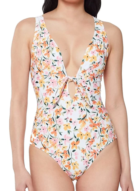 Jessica Simpson Womens Summer Dreaming Tie Front One-Piece Sunset Multi SM (US 4-6)