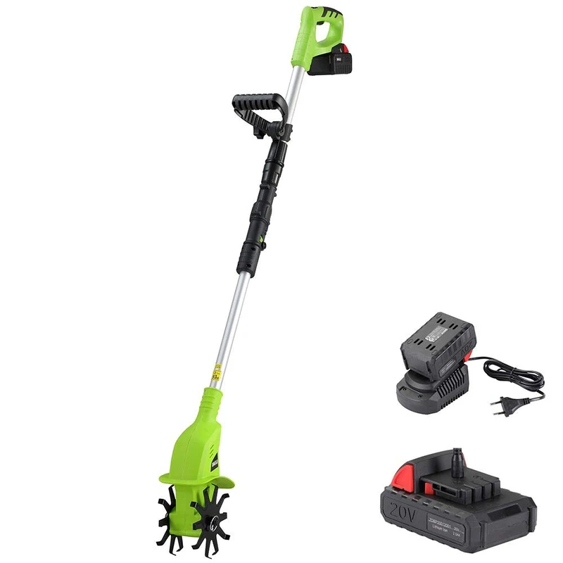 BAKAJI Electric Hoe for Orchard, Lithium Battery, 20 V, 4000 mAh, with 2 Blades of 15 cm, Working Width 10 cm, Speed 250 RPM, Ergonomic Handle, for Garden Growing
