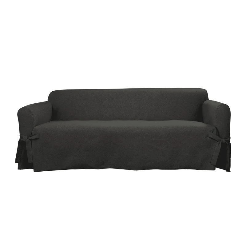 SureFit Farmhouse Basketweave Slipcover One Piece with Ties and Cinched Seat Elastic, Sofa Cover - Image 1