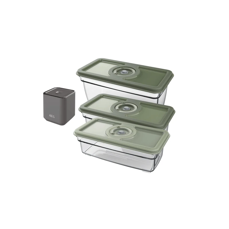 AEG AVFK1+ Vacuum Fresh Kit+ (Hand Vacuum Pump, 3 Airtight Vacuum Containers with Date Function, Fast Vacuuming of Food, Preserving Nutrients)