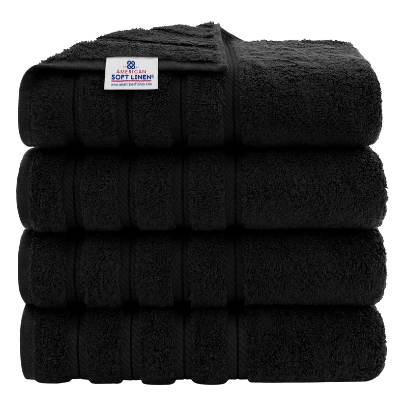 American Soft Linen Turkish Cotton Bath Towel Sets in 15 Colors Options & Styles, Maximum Softness & Absorbency (Black, Bath Towel Set 4-Pack 27x54)