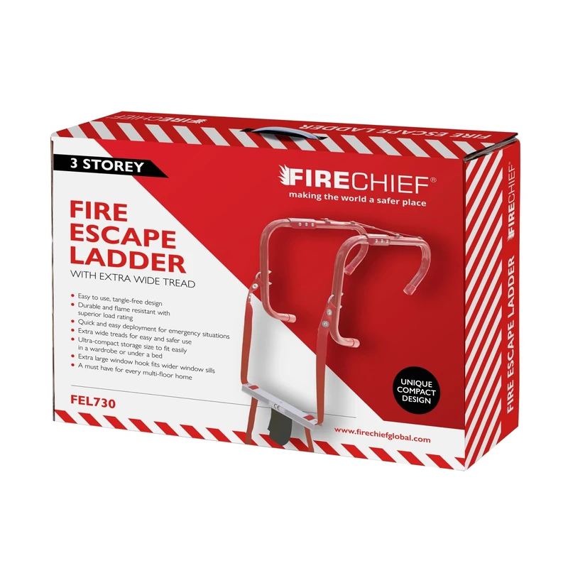 3 Storey Fire Escape Ladder - 23.9ft/7.30m Long Multi Storey Escape Ladder - Extra Wide Tread for Easy Foothold (300mm Wide) - Anti Slip Rope & Metal - 1 Year Warranty - FEL730 Model