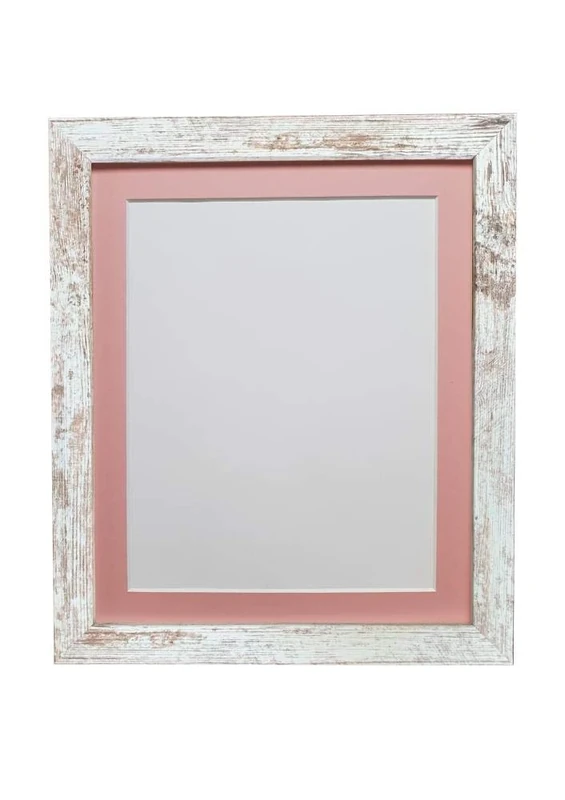 FRAMES BY POST Frame, Wood, Distressed White Pink Mount, 60 x 80 Image Size 50 x 70 cm Plastic Glass