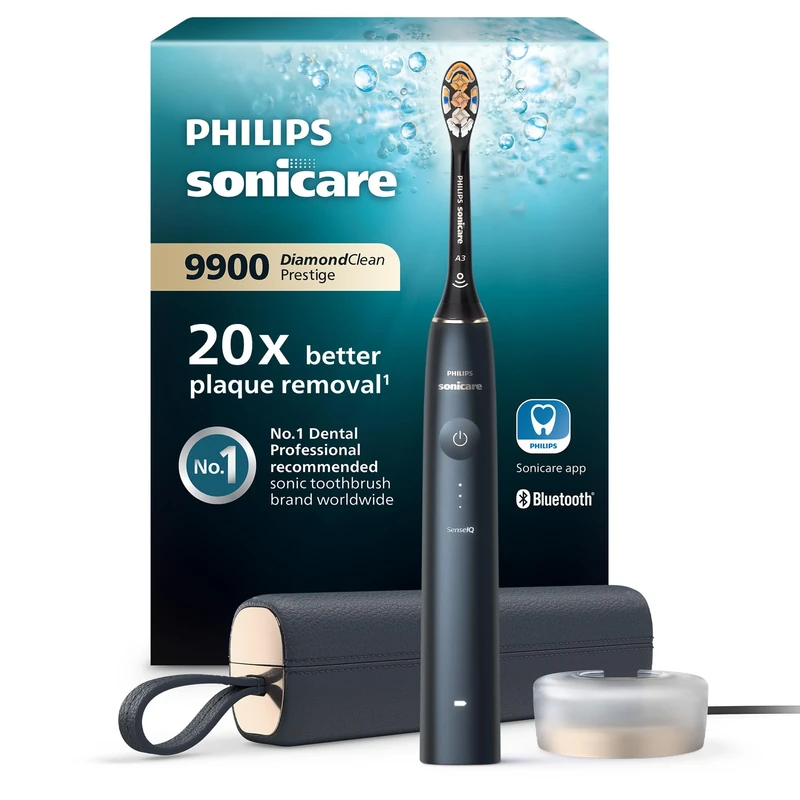 Philips Sonicare9900Prestige Our Most Advanced Electric Toothbrush with SenseIQ, Brush Head, Artificial Intelligence in The Philips Sonicare app, Dark Blue (HX9992/12) 100-240V|50/60Hz