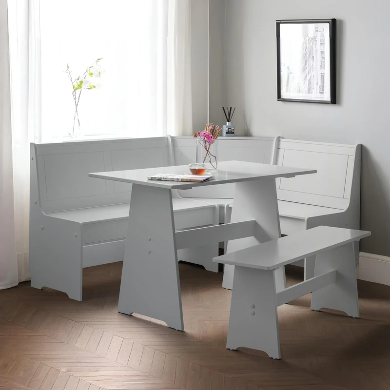 Julian Bowen Dove Grey Wood Newport Corner Dining Set with Storage Bench