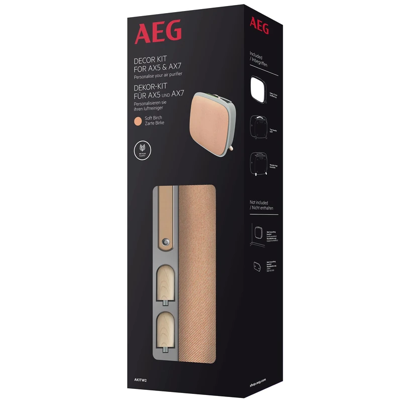 AEG AKITW2 Decor Kit, Fits AX5 & AX7 Air Purifier, Recycled Premium Textile Front, Vegan PU Leather Handle, Ash Wooden Feet, Beige/Light Brown