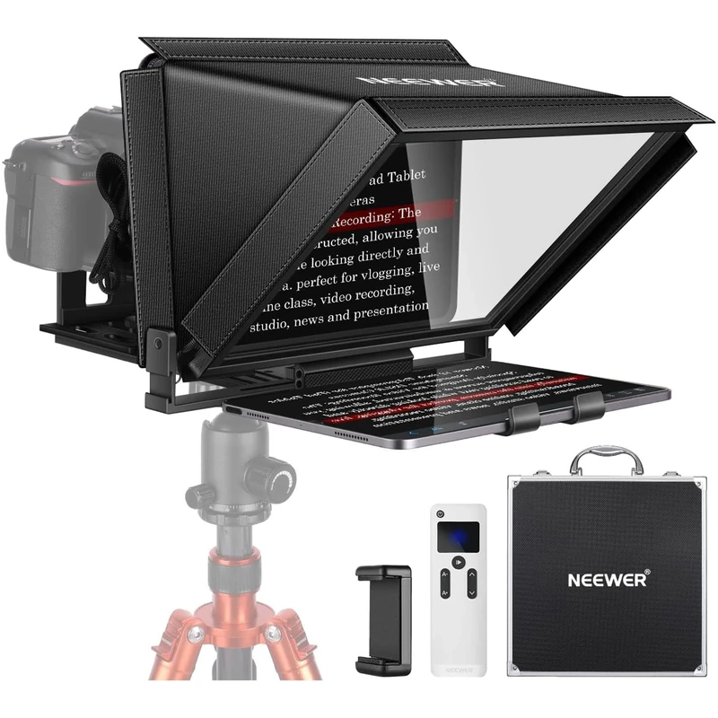 NEEWER X12 14 inch Aluminum Alloy Teleprompter for iPad Tablet Smartphone DSLR Cameras with Remote Control, Carry Case, APP Compatible with iOS/Android for Online Teaching/Vlogger/Live Streaming