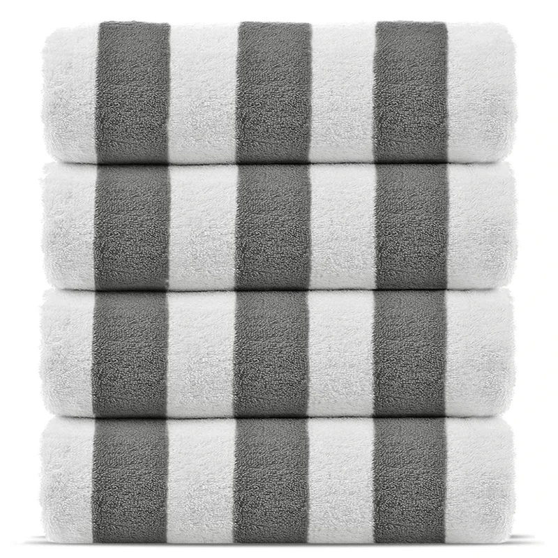 Chakir Turkish Linens Premium Quality 100% Cotton Turkish Cabana Thick Stripe Pool Beach Towels 4-Pack (Gray, 30x60 Inch)