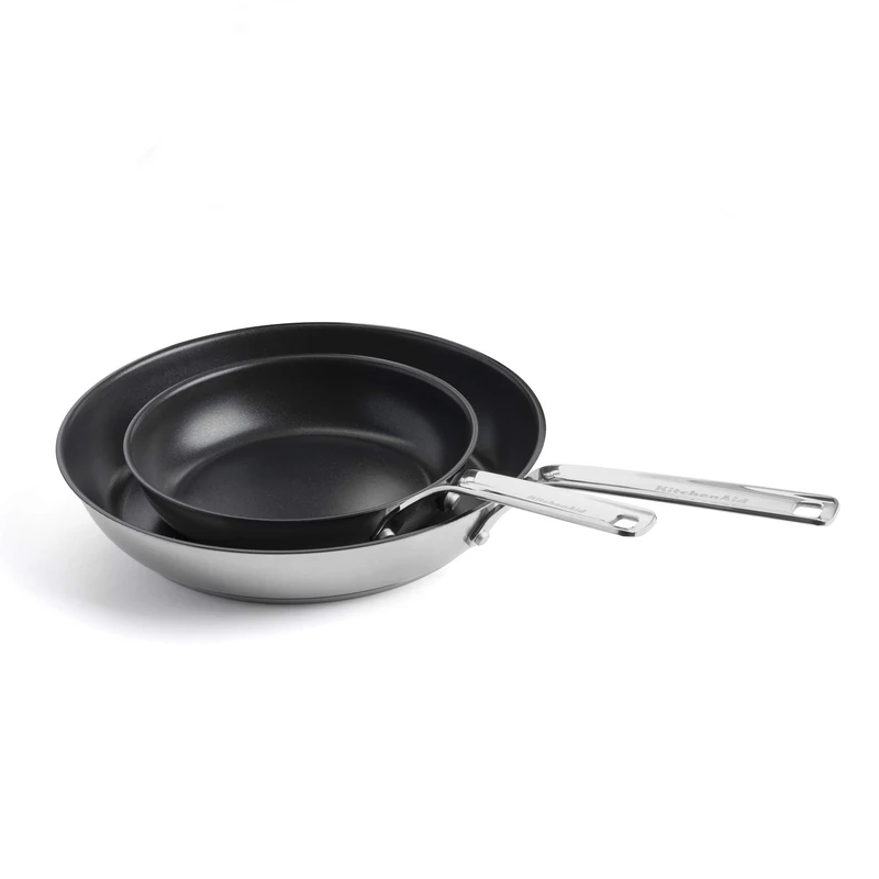 KitchenAid Stainless Steel PFAS-Free Ceramic Non-Stick 20 cm and 28 cm Frying Pan Set, Clad, Induction, Oven Safe, Silver