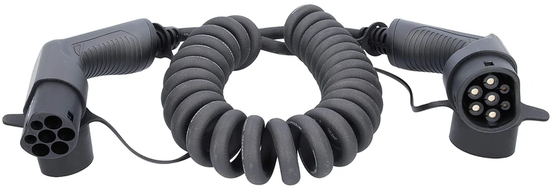 KS Tools 117.7365 efuturo link spiral EV charging cable type 2, 11 kW, 400 V, three-phase 16 A, type 2 to type 2, 5 metres