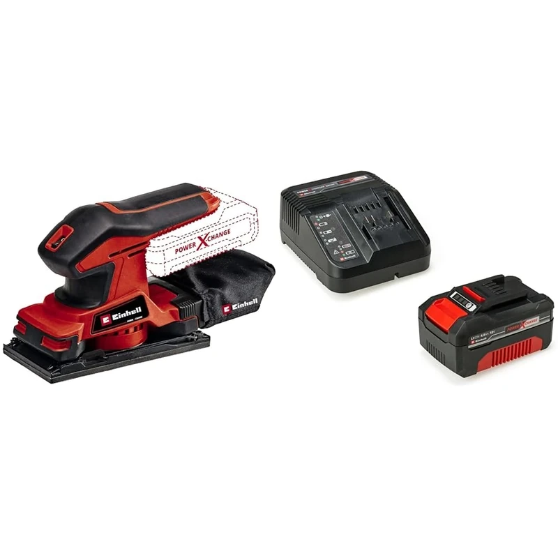 Einhell Cordless Orbital Sander TC-OS 18/187 Li-Solo Power X-Change - Supplied with 4.0Ah Battery and Charger (18 V, Lithium-ion, Micro Hook-and-Loop Fastener, Grip Surfaces with Soft Grip)