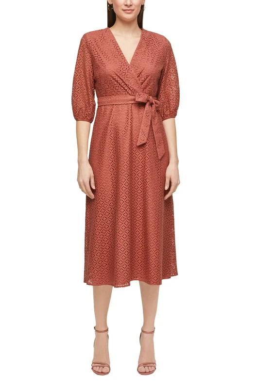 s.Oliver BLACK LABEL Women's Fitted Lace Midi Dress Dusty Apricot, Dusty Apricot, 16