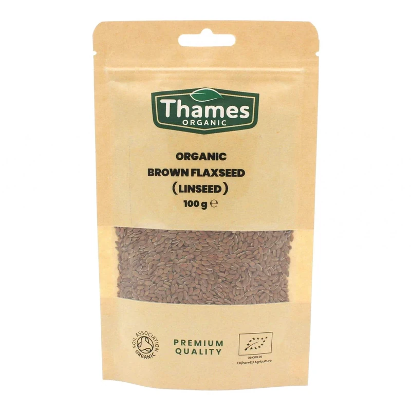 Organic Brown Flaxseed High Fiber, Omega-3s, Non-GMO, 100% Natural, Vegan, No Additives or Preservatives, Superfood – Thames Organic (100g)