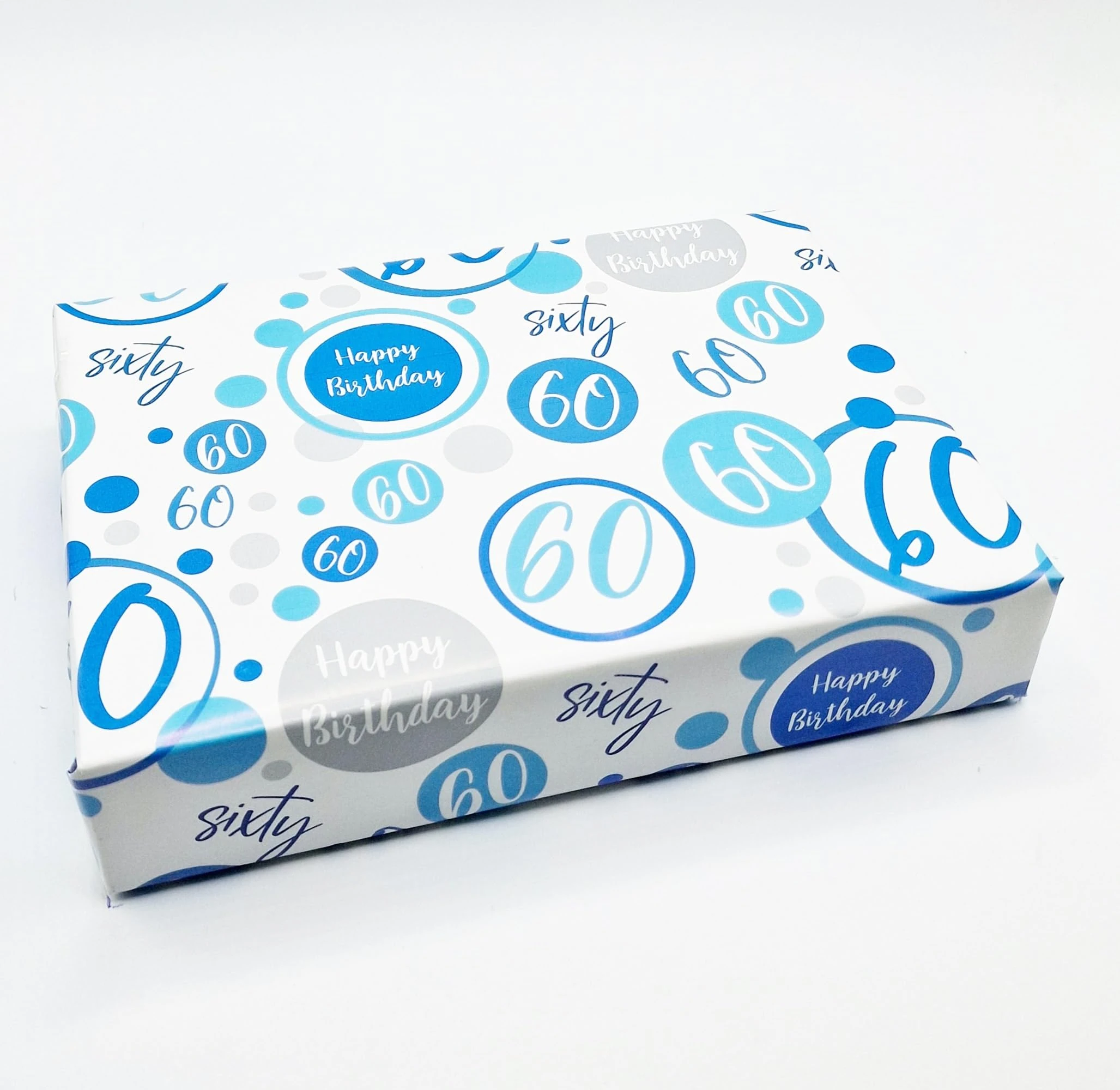 2 Sheets + 2 Matching Gift Tags 60th Birthday Man Wrapping Paper Age 60 Birthday Blue White Giftwrap Male (PA)