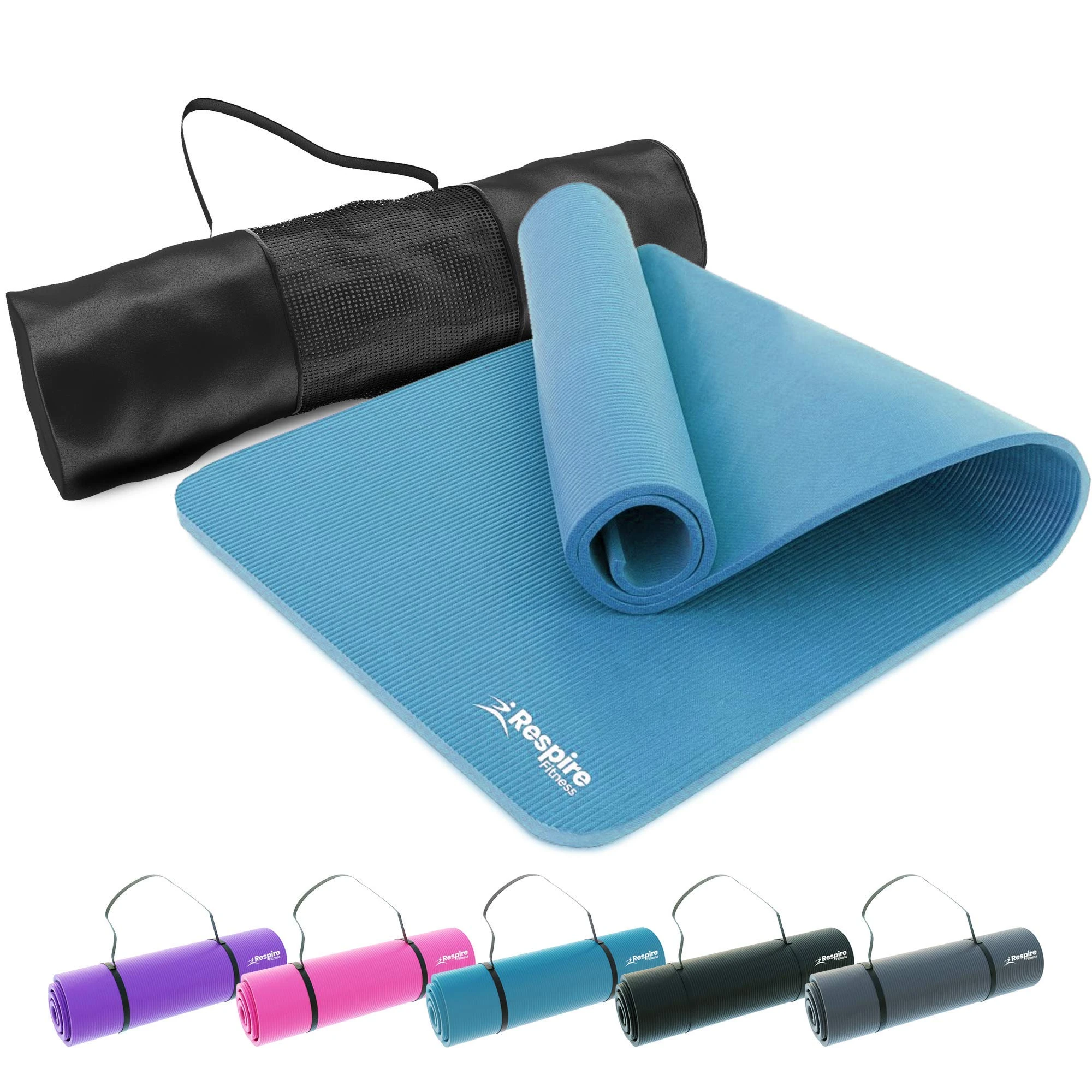 Respire Fitness Yoga Mat for Men and Women, 185 x 57 cm, Thick Cushion with Smooth and Ribbed Surfaces, Non-Slip Sweat Resistant Material for Pilates, Stretching, Fitness, and Meditation (Blue)
