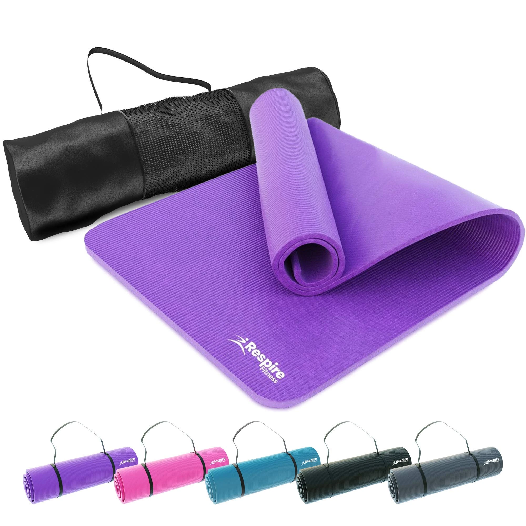 Respire Fitness Yoga Mat for Men and Women, 185 x 57 cm, Thick Cushion with Smooth and Ribbed Surfaces, Non-Slip Sweat Resistant Material for Pilates, Stretching, Fitness, and Meditation (Purple)