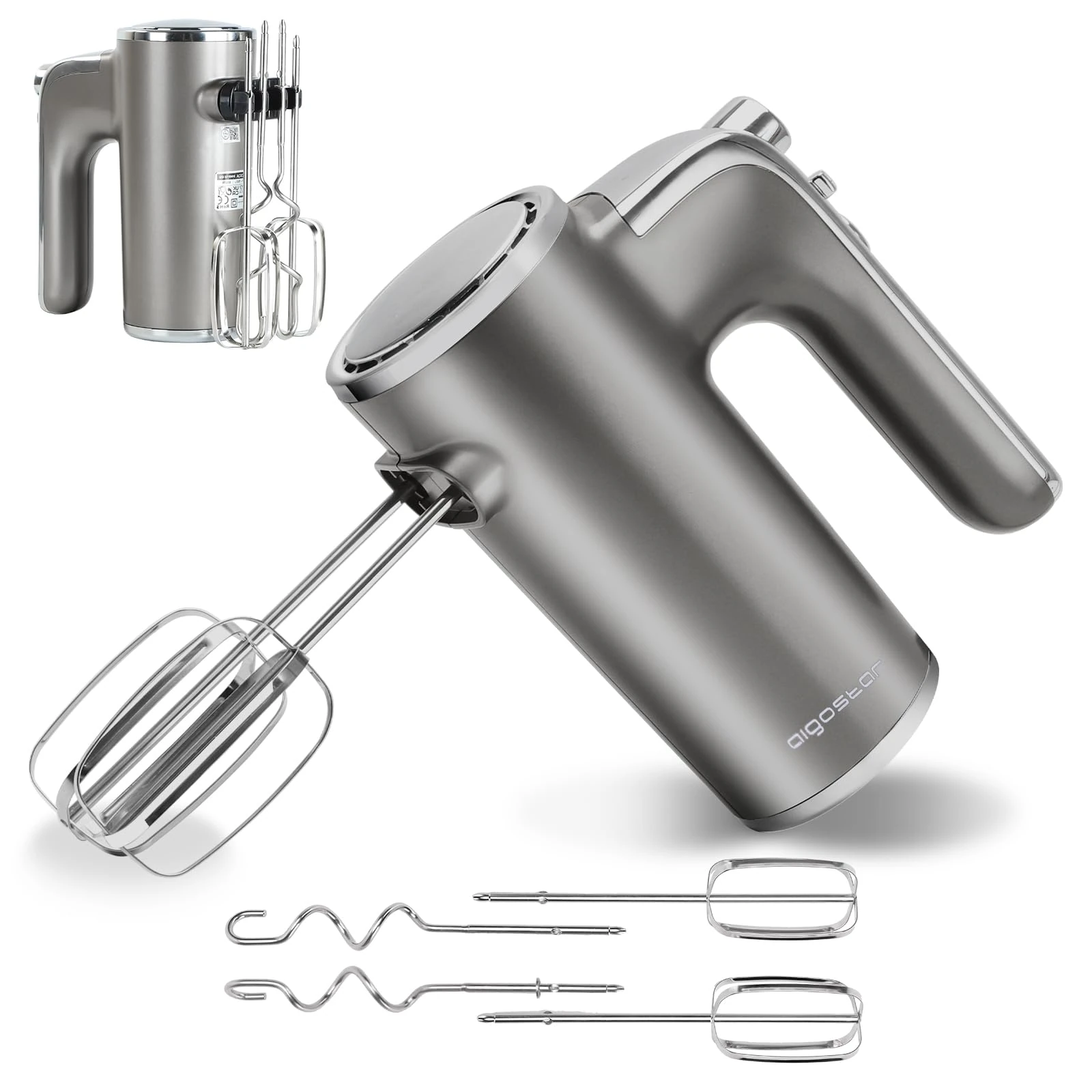 Aigostar Hand Mixer Electric Whisk 400W Handheld Mixer for Baking Egg Cake Cream with 5 Speeds and Turbo Boost,Ejection Button, Stainless Steel Beaters and Dough Hooks for Food Beater - Adela 30XQA