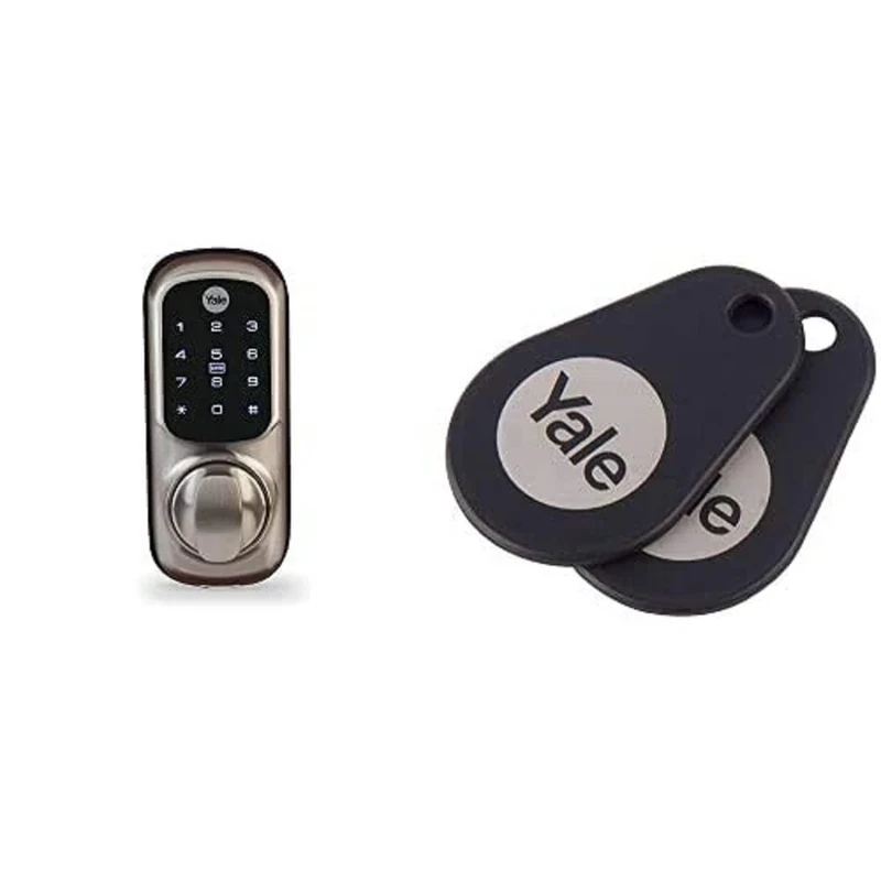 Yale Smart Living Keyless Connected Ready Smart Door Lock, Touch Keypad, Compatible with Alexa, Satin Nickel & RFID Key Tags, Black, Pack of 2