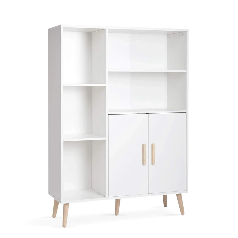 Meerveil Sideboard Storage Cabinet Cupboard 2 Doors 5 Compartments Adjustable Partition Wooden Modern Style for Living Room Bedroom Kitchen 85 x 30 x 120 cm, White