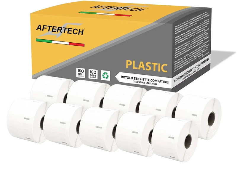 Aftertech 10 x 11354P 57 x 32 mm Compatible Adhesive Waterproof Plastic Label Rolls (1000 Labels/Roll = 10000 Total) for Dymo LabelWriter Printer 10x11354PLA