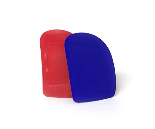 Set of 2 Dough Scrapers Bowl Scraper Food Safe Plastic Pastry Bread Dough Cutter Baking Tools (Red and Blue colour) Size 85 x 120 mm - Image 1