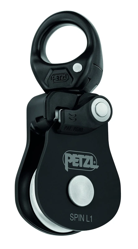 PETZL, Spin L1, Simple Pulley With Very High Output With Walker, Black, One Size, Unisex-Adult