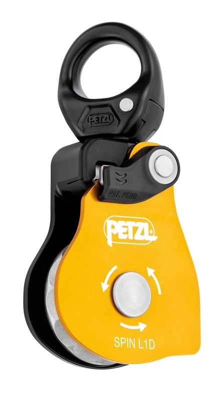PETZL, Spin L1D, Simple Pulley With Very High Efficiency With Unique Sense Of Rotation And Walker, Yellow, One Size, Unisex-Adult
