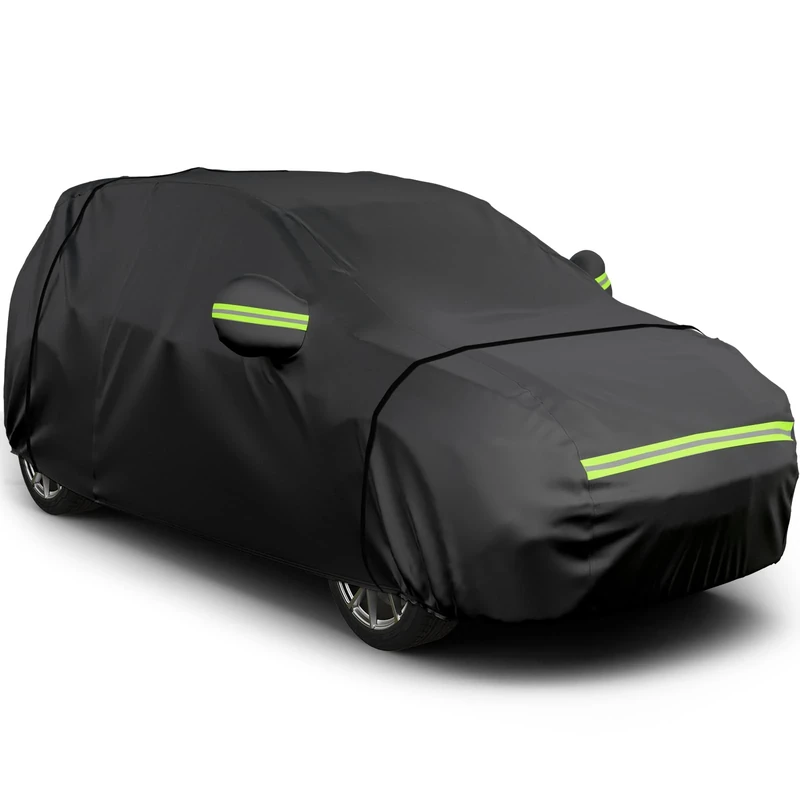 Favoto SUV Car Cover, Out Door Full Car Covers Waterproof Large with Right Side Zipper Sun Protection Windproof Exterior Covers Universal Fit (169 to 181 inches) Black Car Cover