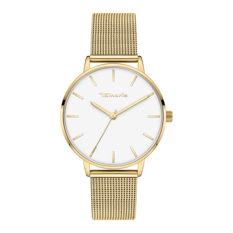 Tamaris Women's Watch - Round Quartz Watch for Women with Stainless Steel Mesh Strap, Gold/White, 36 mm, Gold mesh