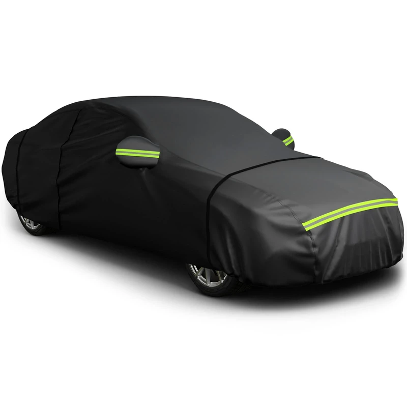Favoto Sedan Car Cover, Out Door Full Car Covers Waterproof Large with Right Side Zipper Sun Protection Windproof Exterior Covers Universal Fit (169 to 185 inches) Black Car Cover