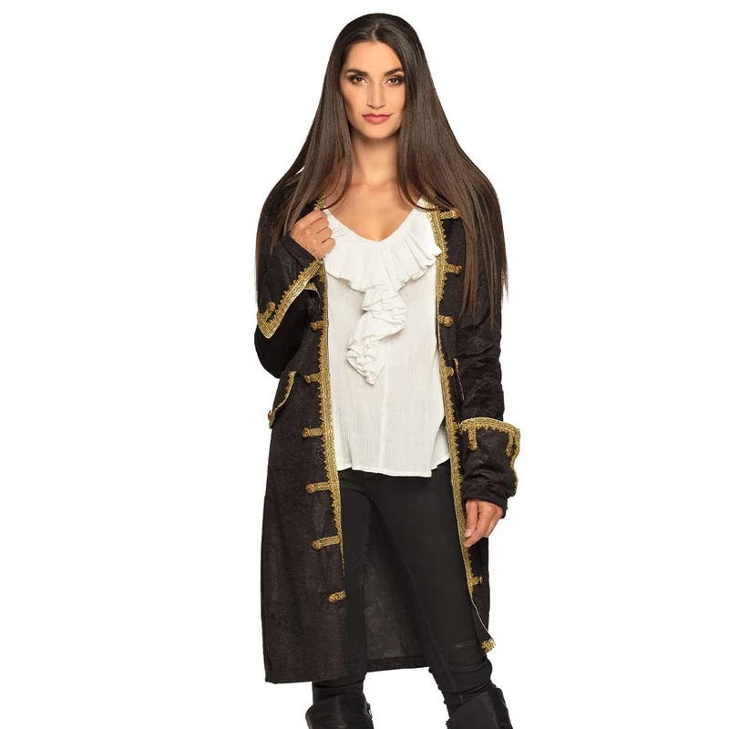 Boland - Pirate jacket for women, black and gold, coat for women, pirate, costume, carnival, theme party, black-gold, L - Image 1