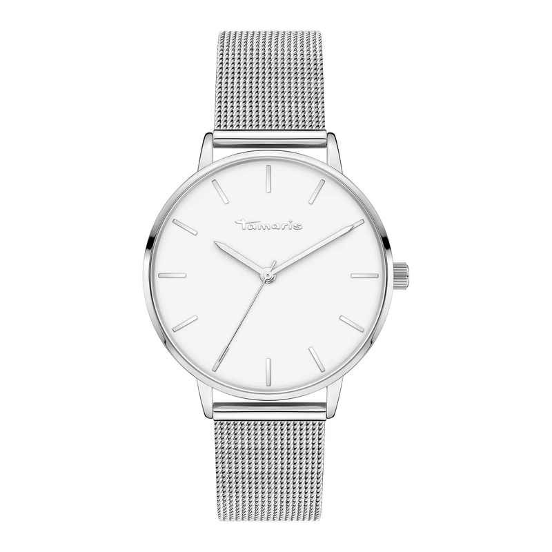 Tamaris Women's Watch - Round Quartz Watch for Women with Stainless Steel Mesh Strap, Silver/White, 36 mm, Silver mesh