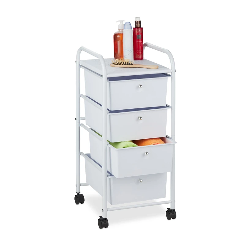 Relaxdays Storage Trolley, 4 Drawers, H x W x D approx. 74 x 33 x 39 cm, Metal & Plastic, White - Image 1