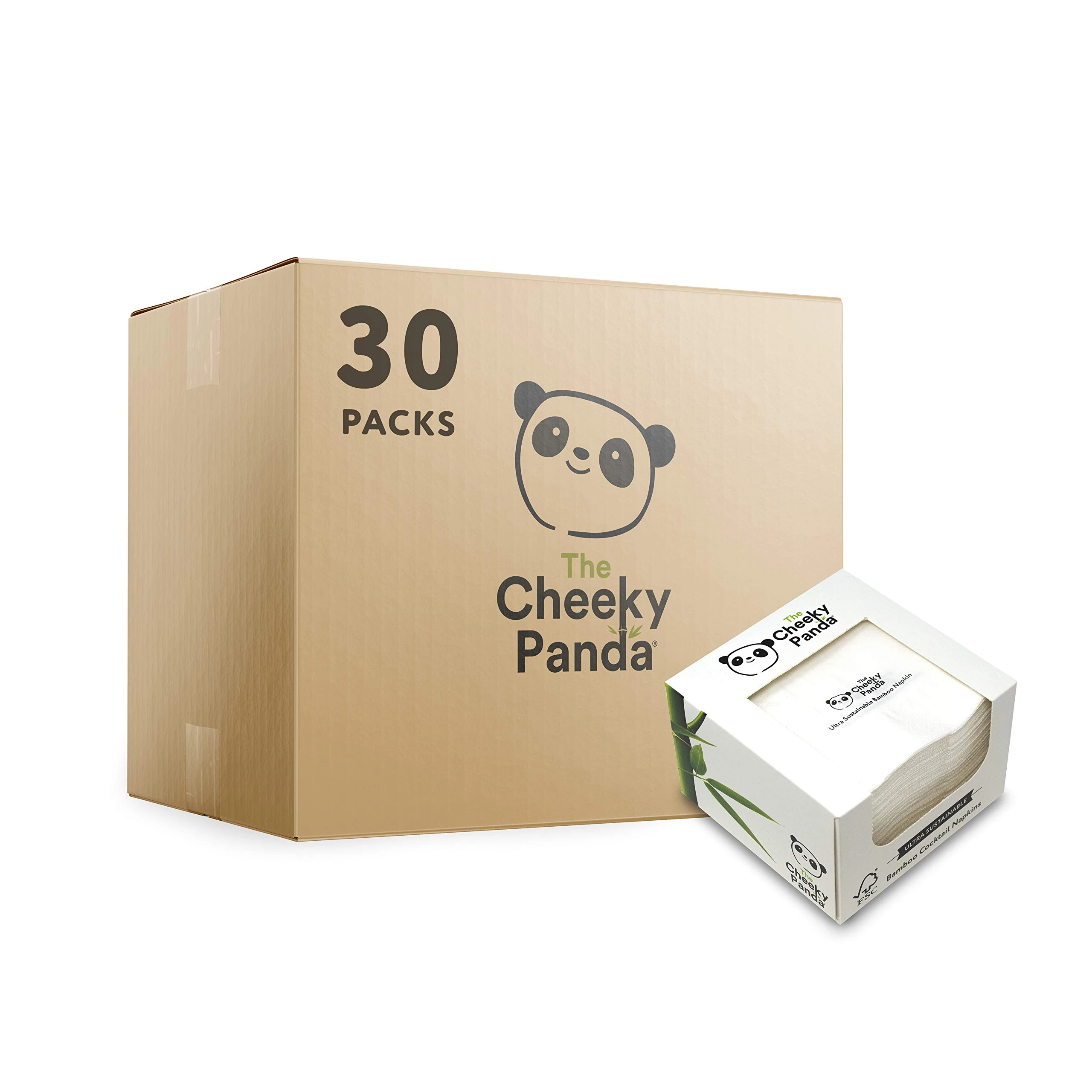 The Cheeky Panda – Bamboo Cocktail Napkins | Bulk Box of 30 Packs (100 Napkins per Pack, 3000 Napkins, 3-Ply) | Plastic-Free, Home & Bar use, Parties, Eco-Friendly, Super Soft, Strong & Sustainable