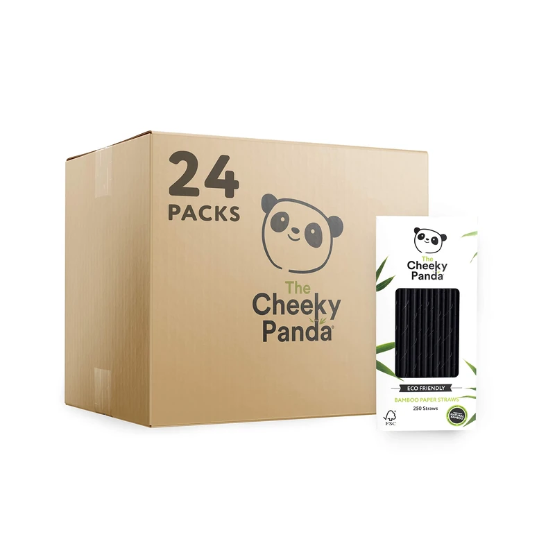 The Cheeky Panda – Bamboo Black Straws | Bulk Box of 24 Packs (250 Straws each) | 100% Biodegradable, Strong, Sustainable
