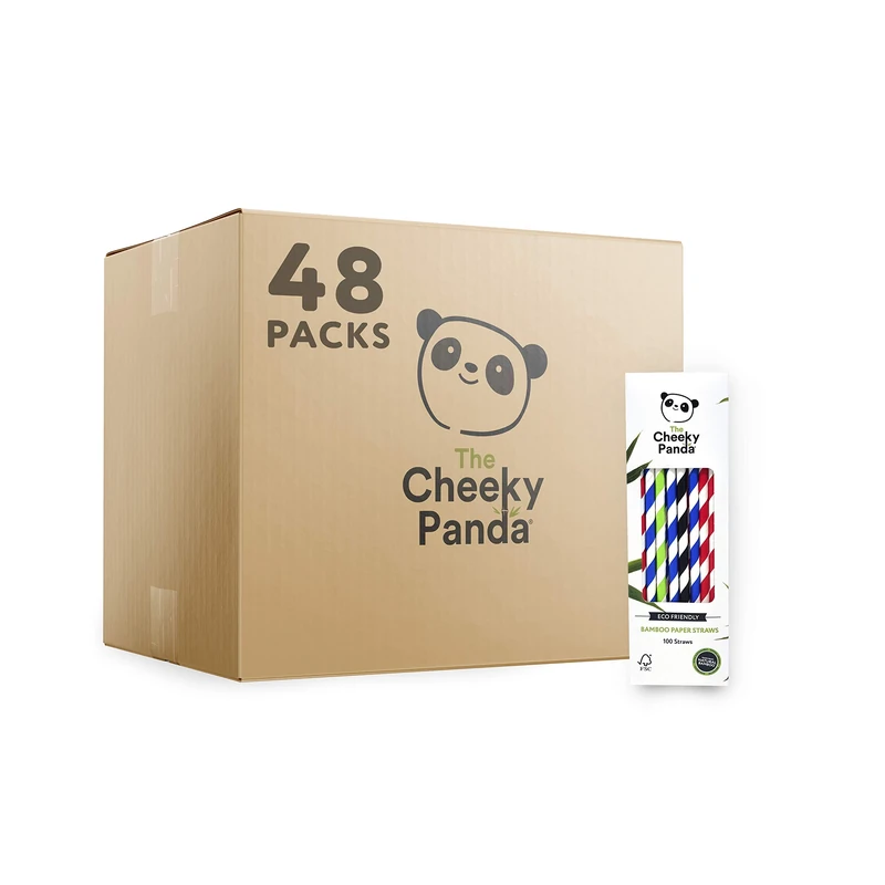 The Cheeky Panda – Bamboo Multicoloured Paper Straws | Bulk Box of 48 Packs (100 Straws per Pack, 4800 Straws Total) | 100% Biodegradable, Plastic-Free, Eco-Friendly, Strong & Sustainable